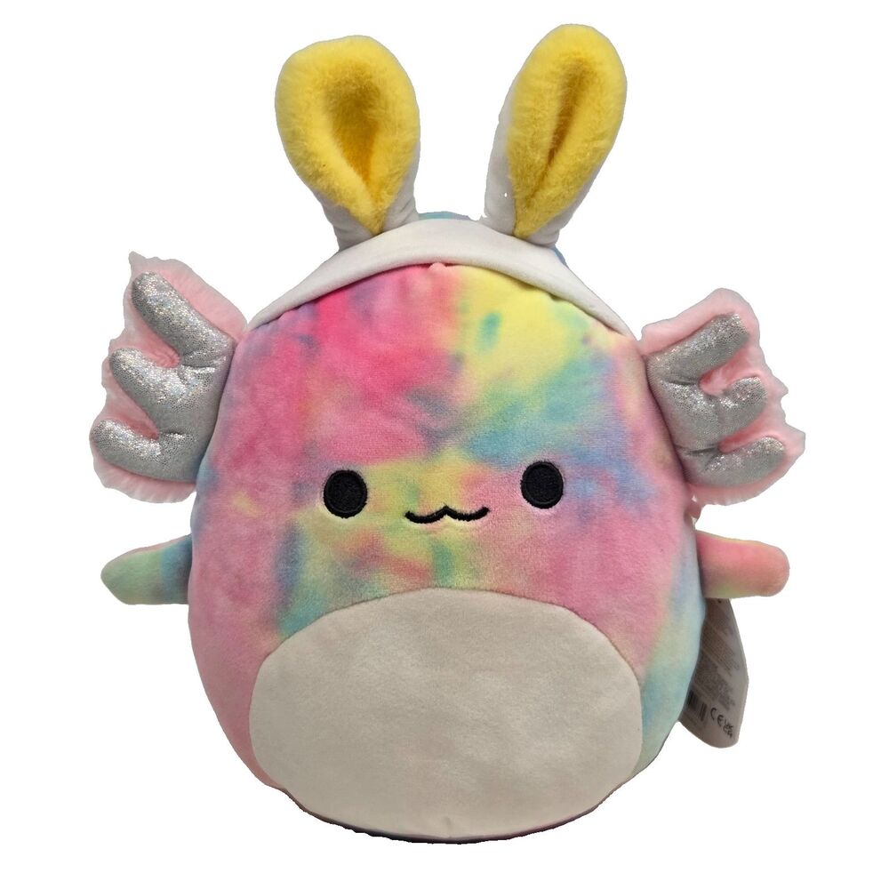 Tinley the Rainbow Tie-Dye Axolotl with Easter bunny ears Squishmallows 8"